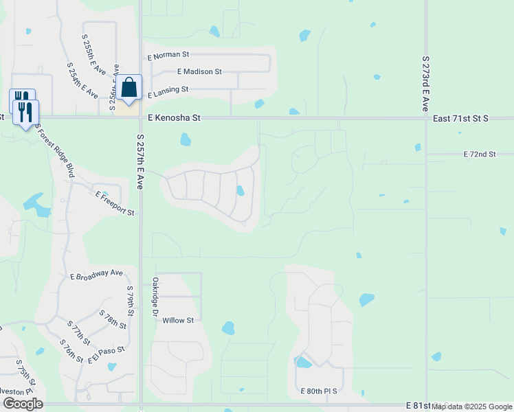 map of restaurants, bars, coffee shops, grocery stores, and more near 409 North 85th Street in Broken Arrow