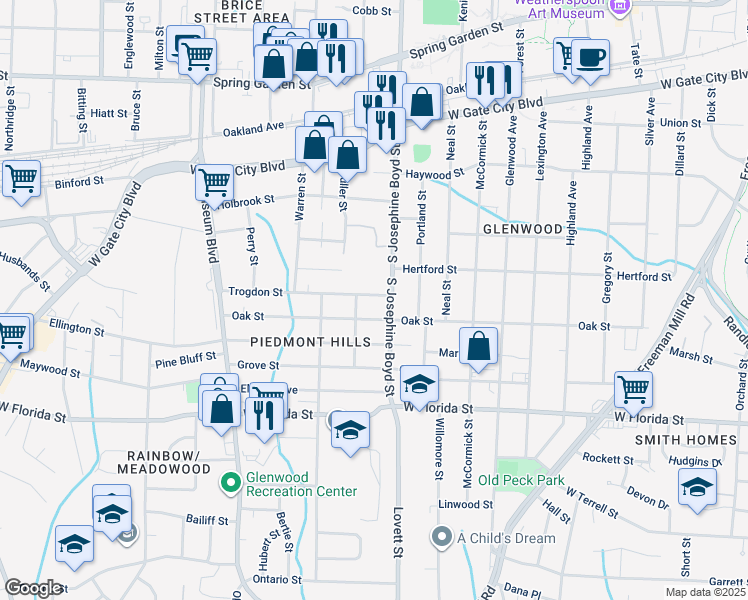 map of restaurants, bars, coffee shops, grocery stores, and more near 1509 Trogdon Street in Greensboro