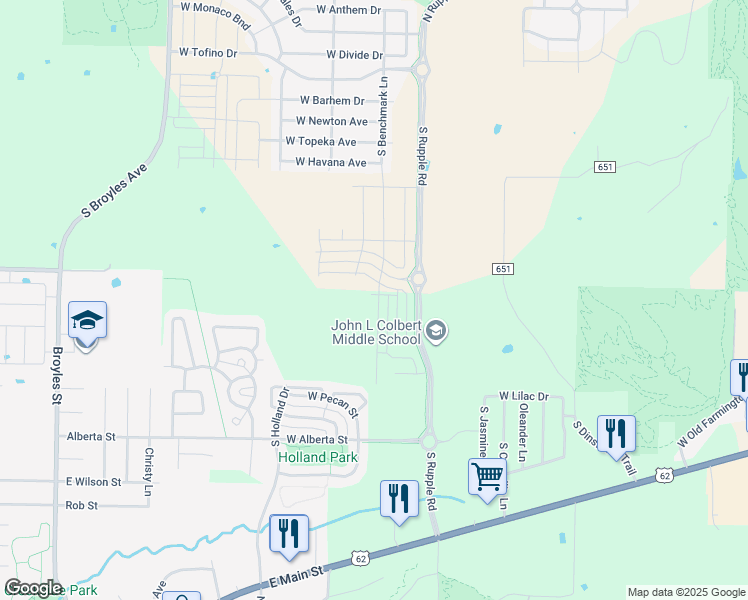map of restaurants, bars, coffee shops, grocery stores, and more near 370 S Dinsmore Trail in Fayetteville