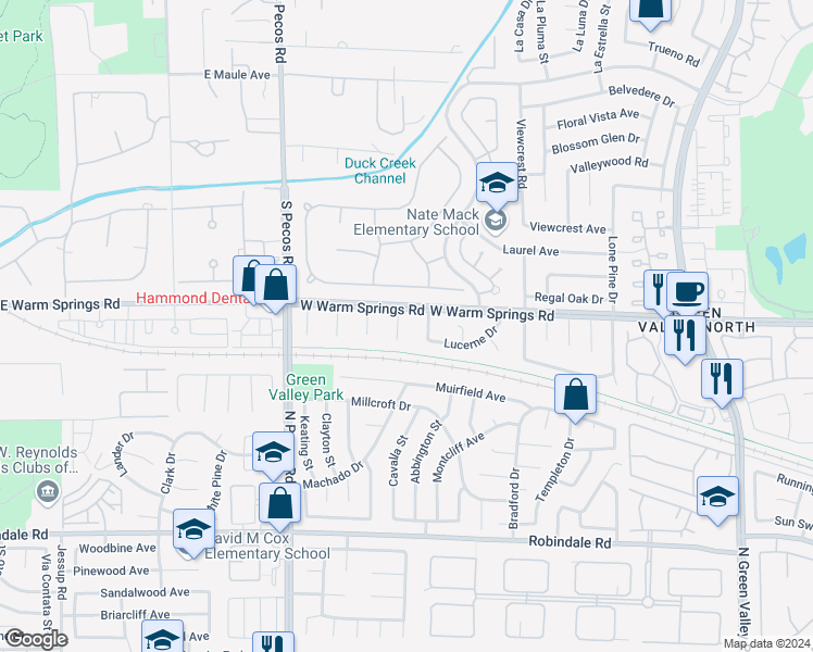 map of restaurants, bars, coffee shops, grocery stores, and more near 2249 Darwin Circle in Henderson
