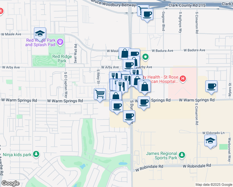 map of restaurants, bars, coffee shops, grocery stores, and more near 7159 South Durango Drive in Las Vegas