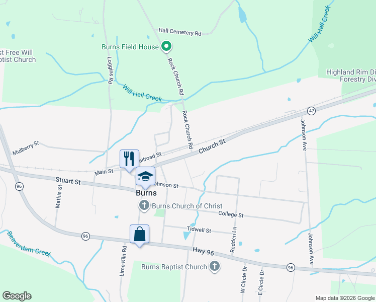 map of restaurants, bars, coffee shops, grocery stores, and more near 854 County Highway 1849 in Burns