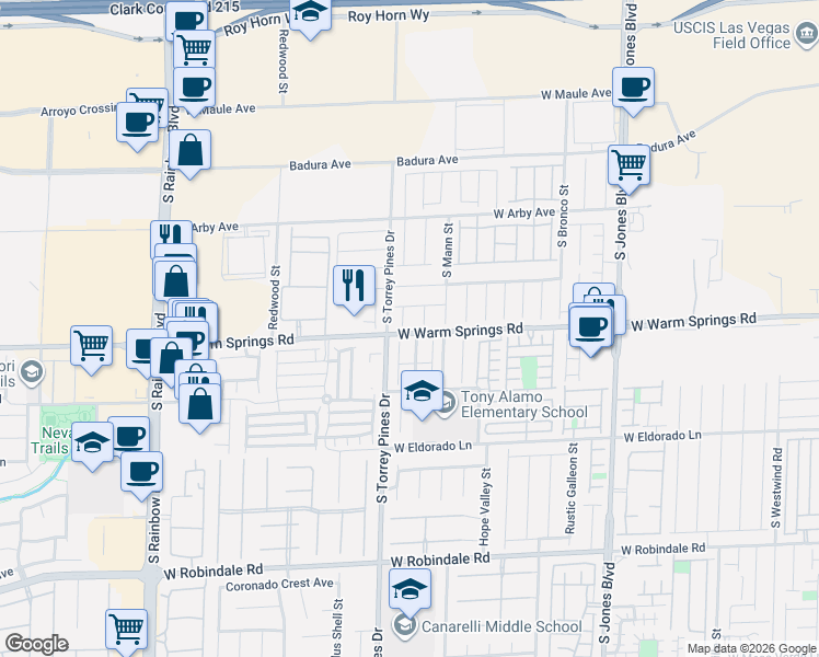 map of restaurants, bars, coffee shops, grocery stores, and more near 7277 Mer Soliel Court in Las Vegas