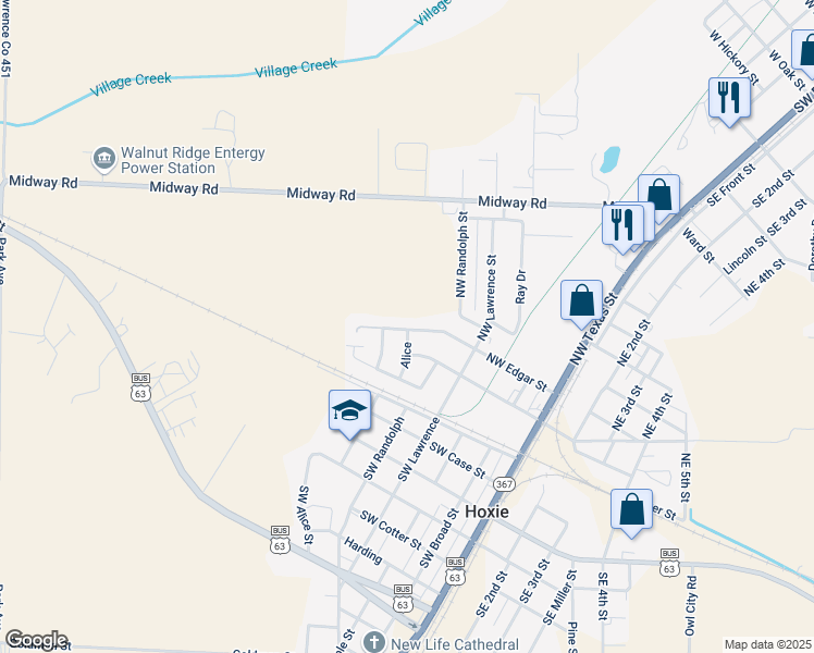 map of restaurants, bars, coffee shops, grocery stores, and more near 428 Northwest Edgar Street in Hoxie