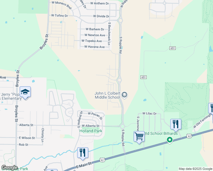 map of restaurants, bars, coffee shops, grocery stores, and more near 370 S Dinsmore Trail in Fayetteville