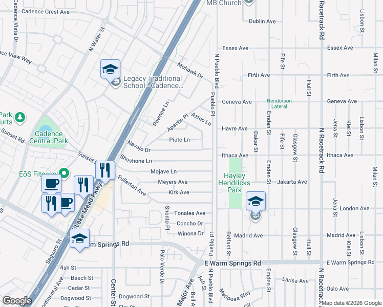 map of restaurants, bars, coffee shops, grocery stores, and more near 240 Navajo Drive in Henderson