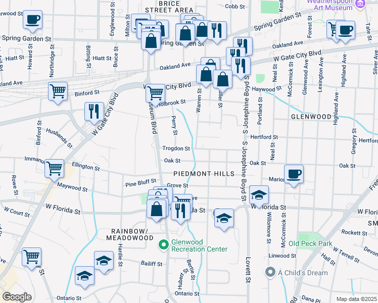 map of restaurants, bars, coffee shops, grocery stores, and more near 1811 Hertford Street in Greensboro