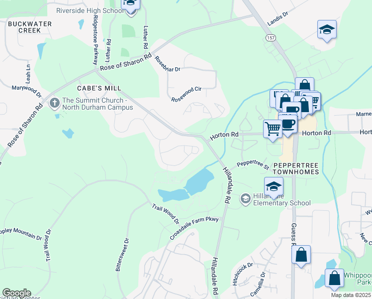 map of restaurants, bars, coffee shops, grocery stores, and more near 2305 Timberview Drive in Durham