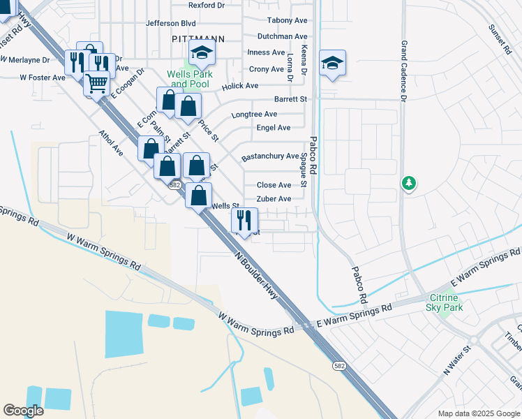 map of restaurants, bars, coffee shops, grocery stores, and more near 495 Sellers Place in Henderson