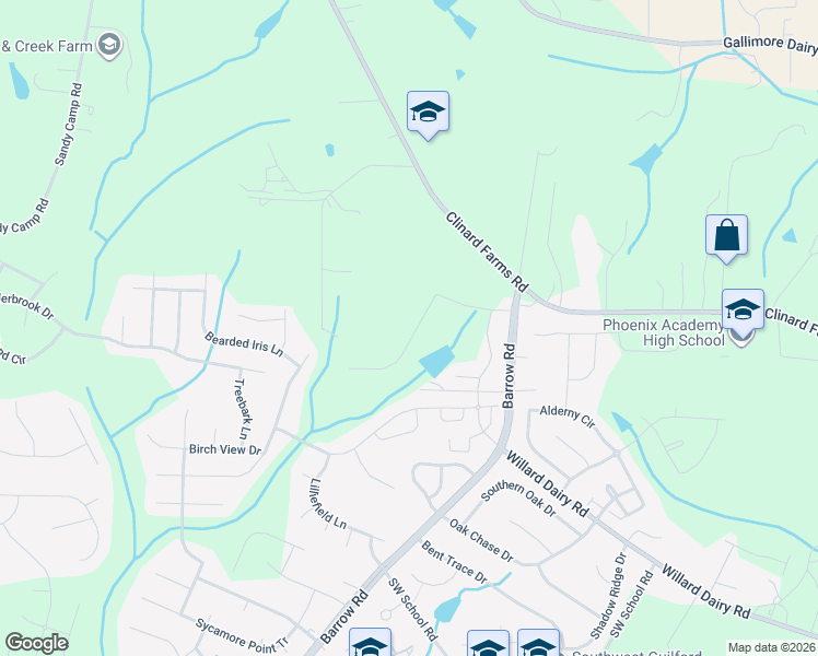 map of restaurants, bars, coffee shops, grocery stores, and more near 4523 Barrow Road in High Point