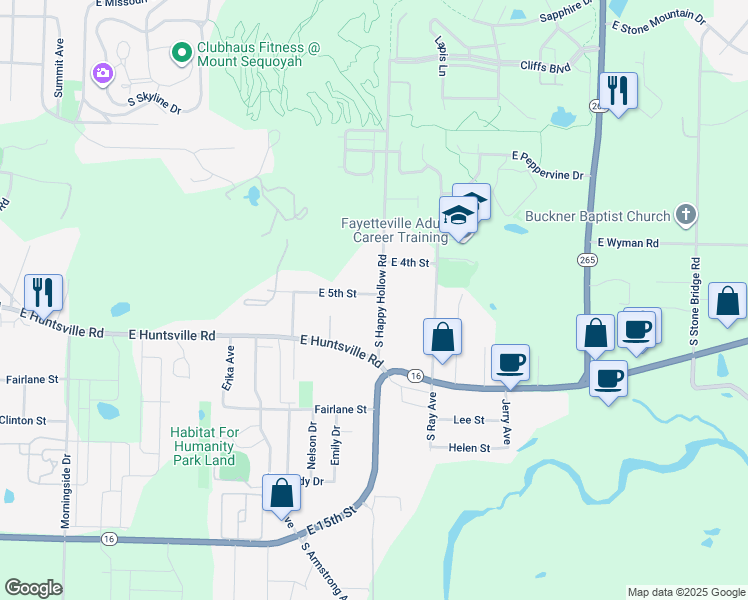 map of restaurants, bars, coffee shops, grocery stores, and more near 481 South Happy Hollow Road in Fayetteville