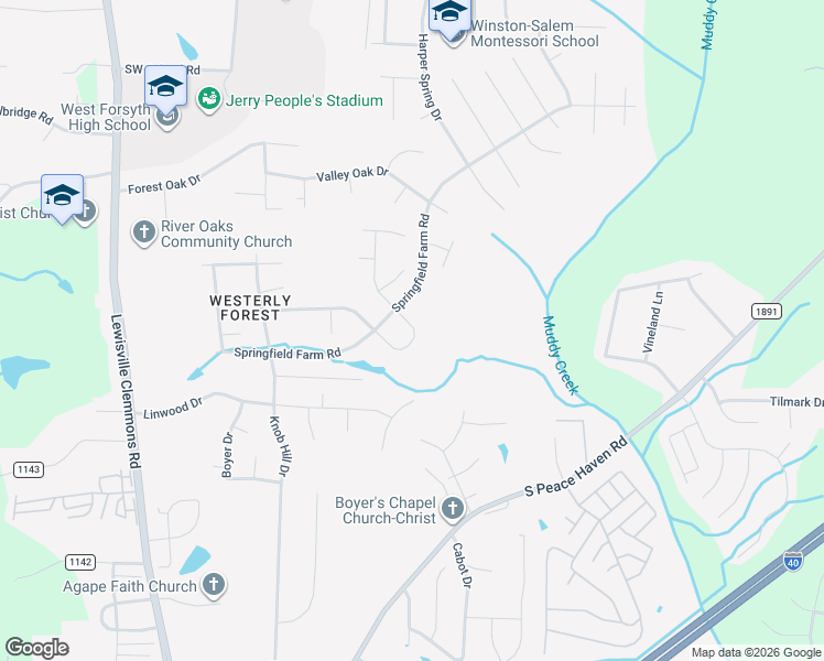 map of restaurants, bars, coffee shops, grocery stores, and more near 1600-1798 Springfield Farm Rd in Clemmons