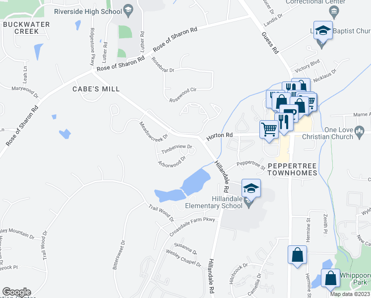 map of restaurants, bars, coffee shops, grocery stores, and more near 2303 Timberview Drive in Durham