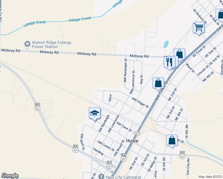 map of restaurants, bars, coffee shops, grocery stores, and more near 428 Northwest Edgar Street in Hoxie