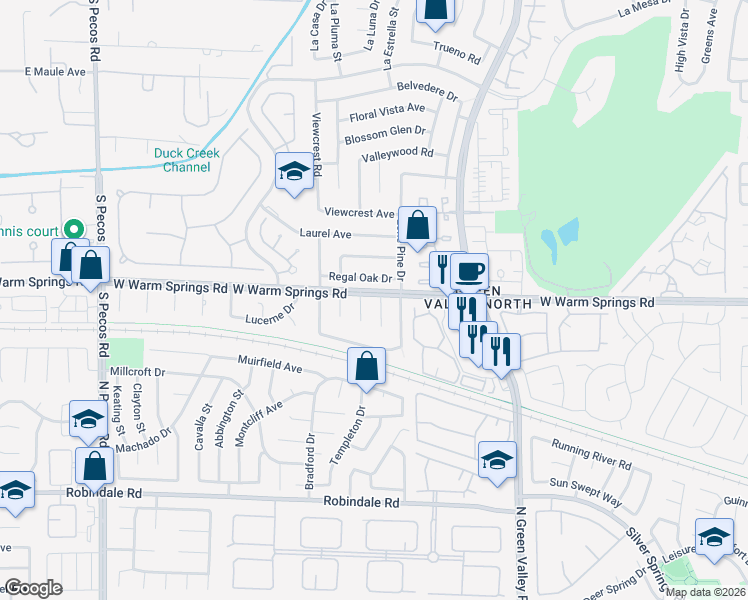 map of restaurants, bars, coffee shops, grocery stores, and more near 3141 Regal Oak Drive in Henderson