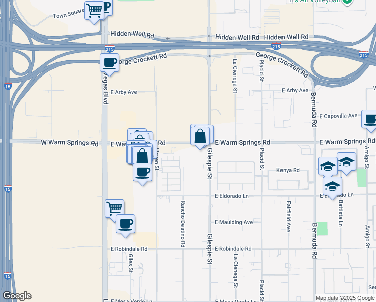 map of restaurants, bars, coffee shops, grocery stores, and more near 88-96 East Warm Springs Road in Las Vegas
