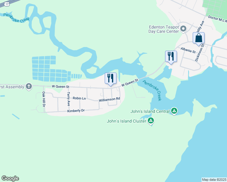 map of restaurants, bars, coffee shops, grocery stores, and more near 101 Hewes Street in Edenton