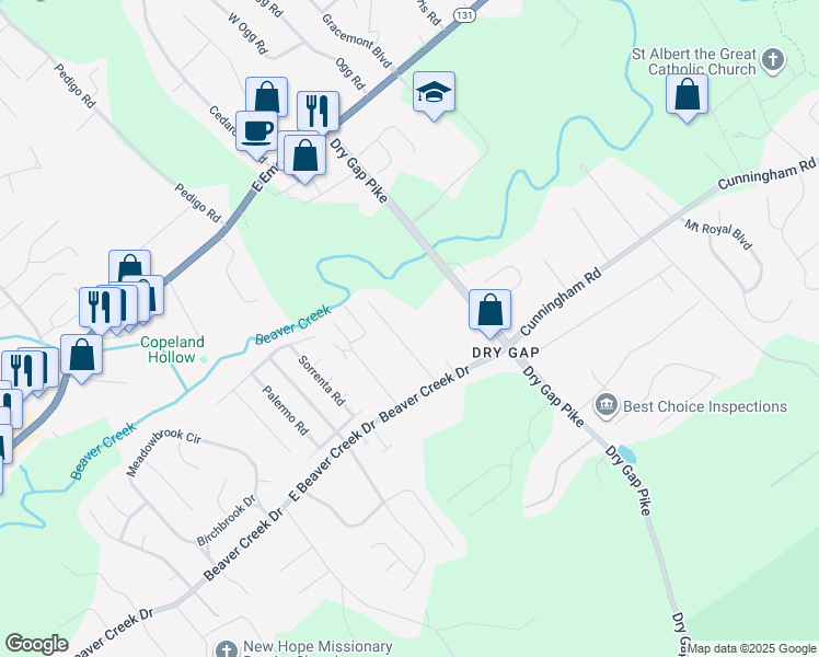 map of restaurants, bars, coffee shops, grocery stores, and more near 1731 Dry Gap Pike in Knoxville