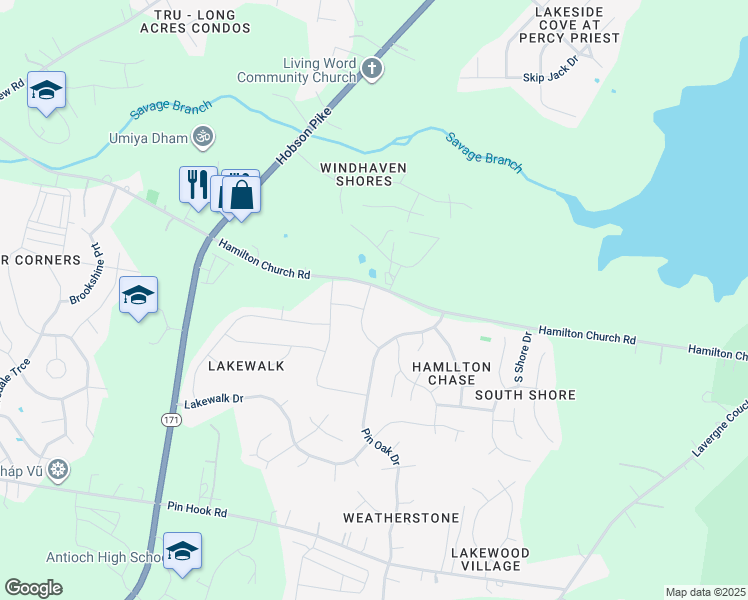 map of restaurants, bars, coffee shops, grocery stores, and more near 3701 Hamilton Church Road in Nashville
