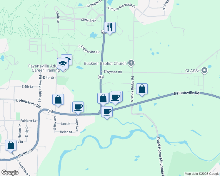 map of restaurants, bars, coffee shops, grocery stores, and more near 2622 East Turtle Creek Drive in Fayetteville