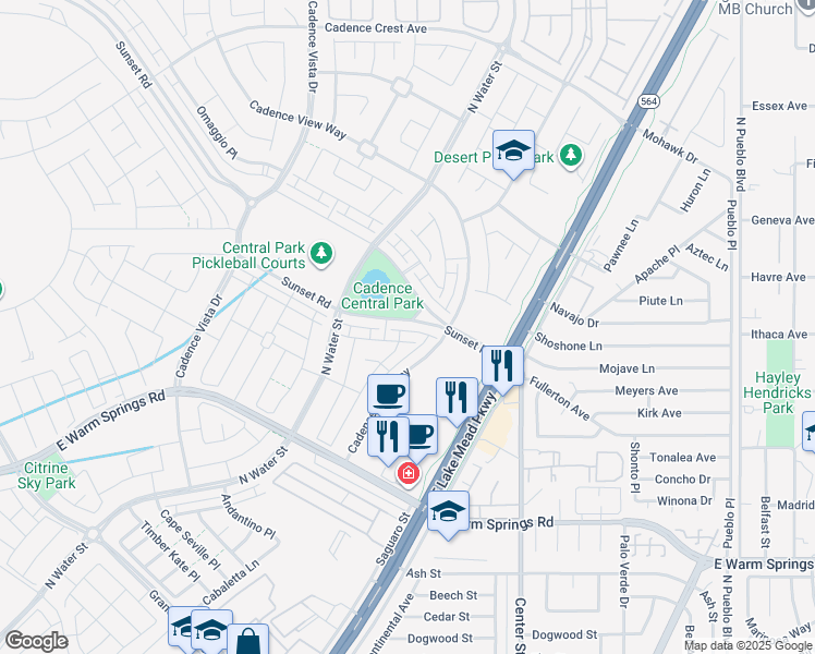 map of restaurants, bars, coffee shops, grocery stores, and more near 1071 East Sunset Road in Henderson