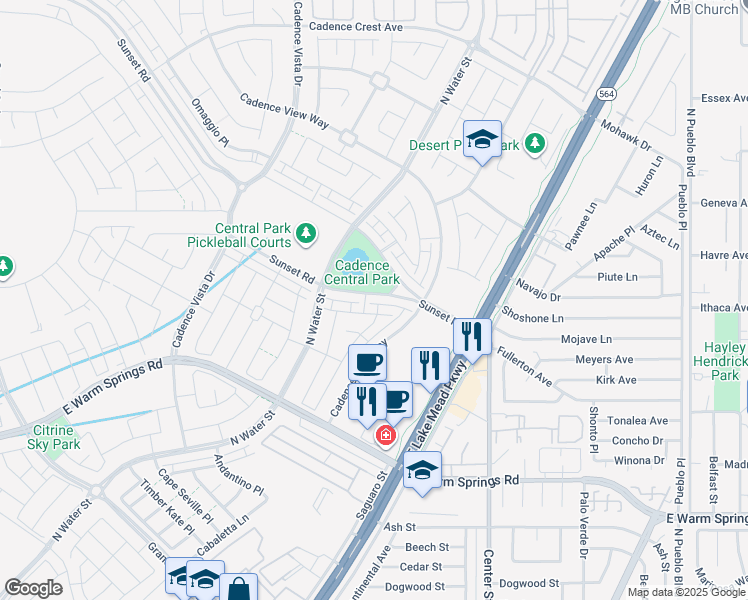map of restaurants, bars, coffee shops, grocery stores, and more near 1071 East Sunset Road in Henderson