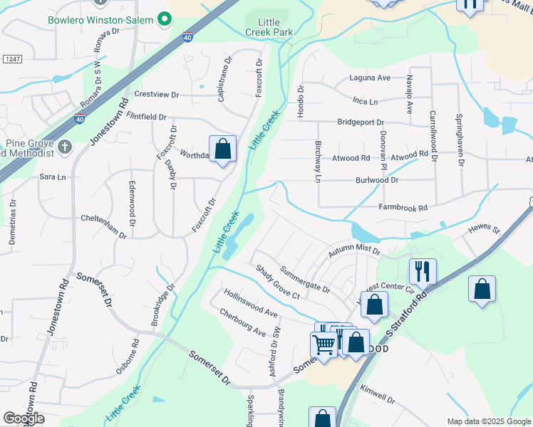 map of restaurants, bars, coffee shops, grocery stores, and more near in Winston-Salem