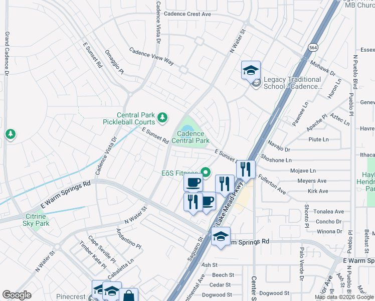 map of restaurants, bars, coffee shops, grocery stores, and more near 1035 East Sunset Road in Henderson