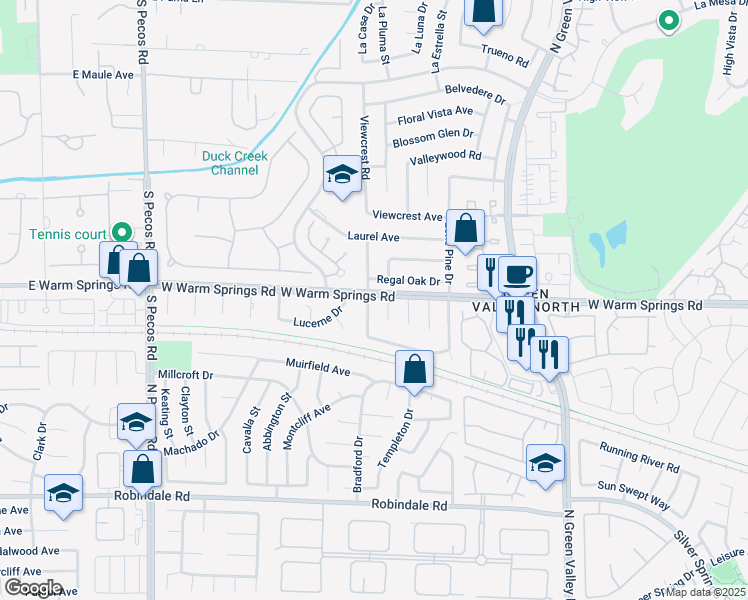 map of restaurants, bars, coffee shops, grocery stores, and more near 3155 Regal Oak Drive in Henderson