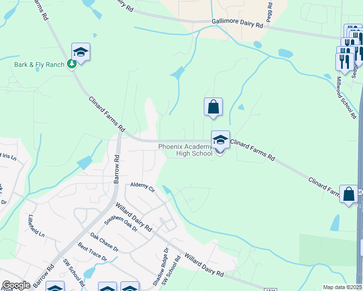map of restaurants, bars, coffee shops, grocery stores, and more near 7861 Clinard Farms Road in High Point