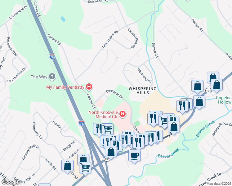 map of restaurants, bars, coffee shops, grocery stores, and more near 7700 Dannaher Drive in Powell