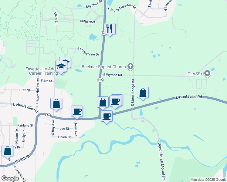 map of restaurants, bars, coffee shops, grocery stores, and more near 2622 East Turtle Creek Drive in Fayetteville