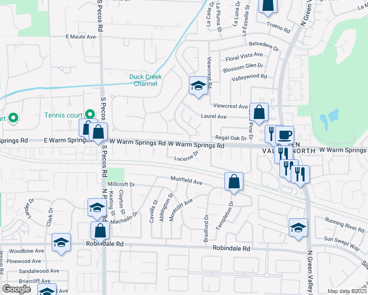 map of restaurants, bars, coffee shops, grocery stores, and more near 2224 Lucerne Court in Henderson