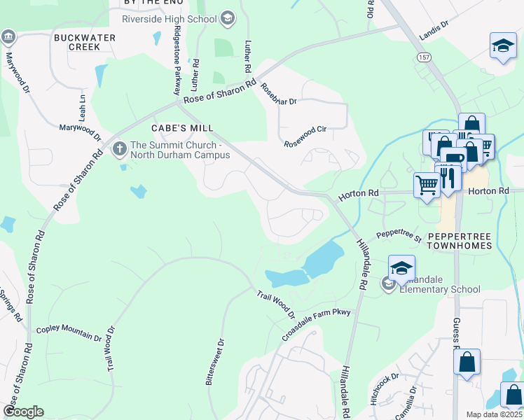 map of restaurants, bars, coffee shops, grocery stores, and more near 2004 Arborwood Drive in Durham
