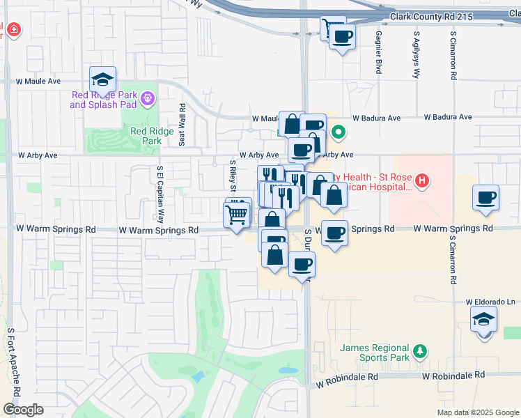 map of restaurants, bars, coffee shops, grocery stores, and more near 7147 South Durango Drive in Las Vegas