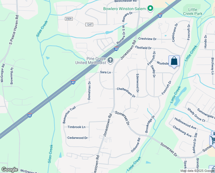 map of restaurants, bars, coffee shops, grocery stores, and more near 1170 Jonestown Road in Winston-Salem
