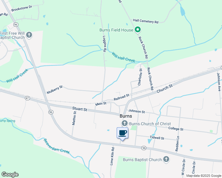 map of restaurants, bars, coffee shops, grocery stores, and more near 200 Holland Street in Burns