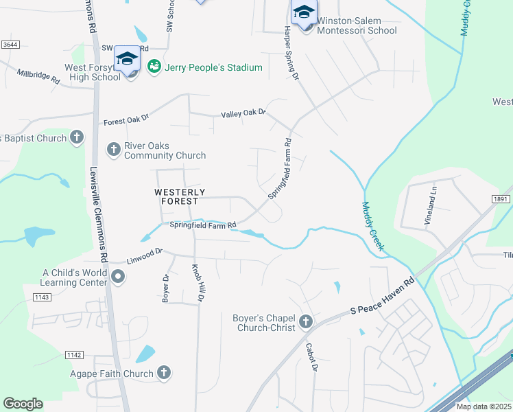 map of restaurants, bars, coffee shops, grocery stores, and more near 6601 Springfield Village Lane in Clemmons