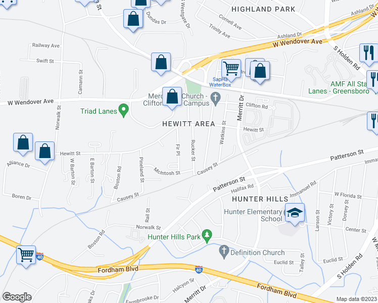 map of restaurants, bars, coffee shops, grocery stores, and more near 1000 Rucker Street in Greensboro