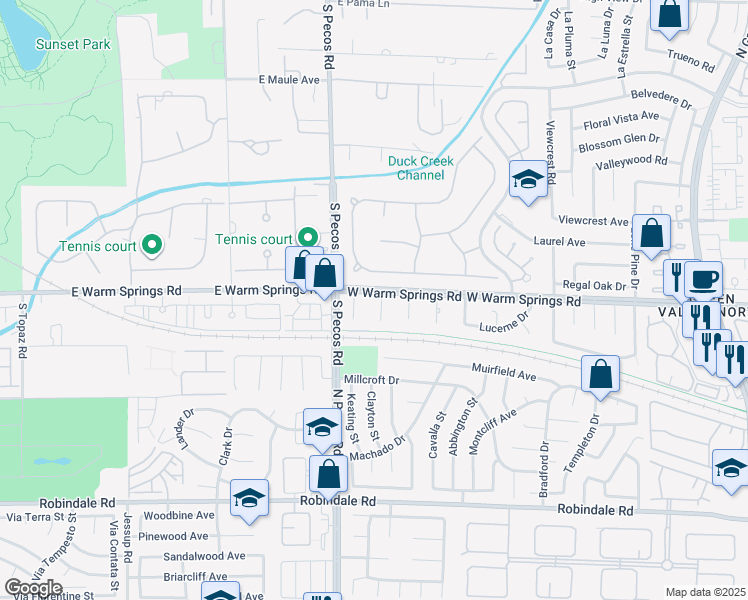 map of restaurants, bars, coffee shops, grocery stores, and more near 2250 Bowie Circle in Henderson