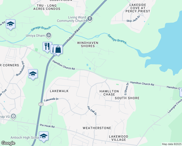 map of restaurants, bars, coffee shops, grocery stores, and more near 3701 Hamilton Church Road in Nashville