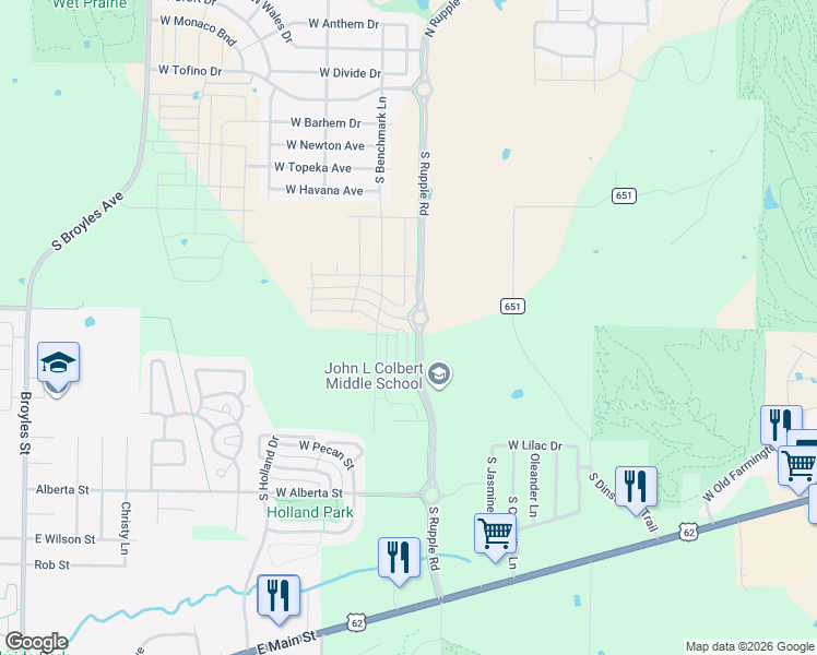 map of restaurants, bars, coffee shops, grocery stores, and more near 370 S Dinsmore Trail in Fayetteville