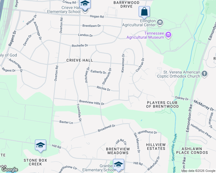 map of restaurants, bars, coffee shops, grocery stores, and more near 5229 Stallworth Drive in Nashville