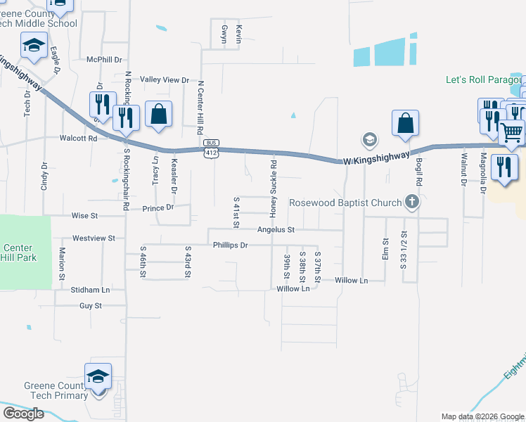 map of restaurants, bars, coffee shops, grocery stores, and more near 4004 Lockwood Drive in Paragould