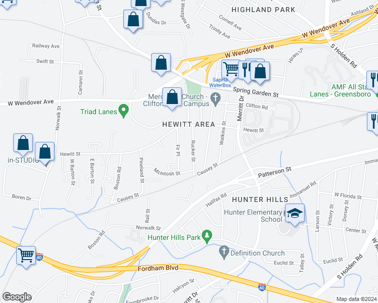 map of restaurants, bars, coffee shops, grocery stores, and more near 914 Rucker Street in Greensboro