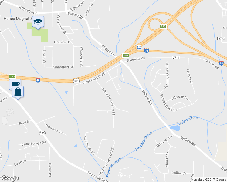 map of restaurants, bars, coffee shops, grocery stores, and more near 2554 Green Oaks Court Southeast in Winston-Salem