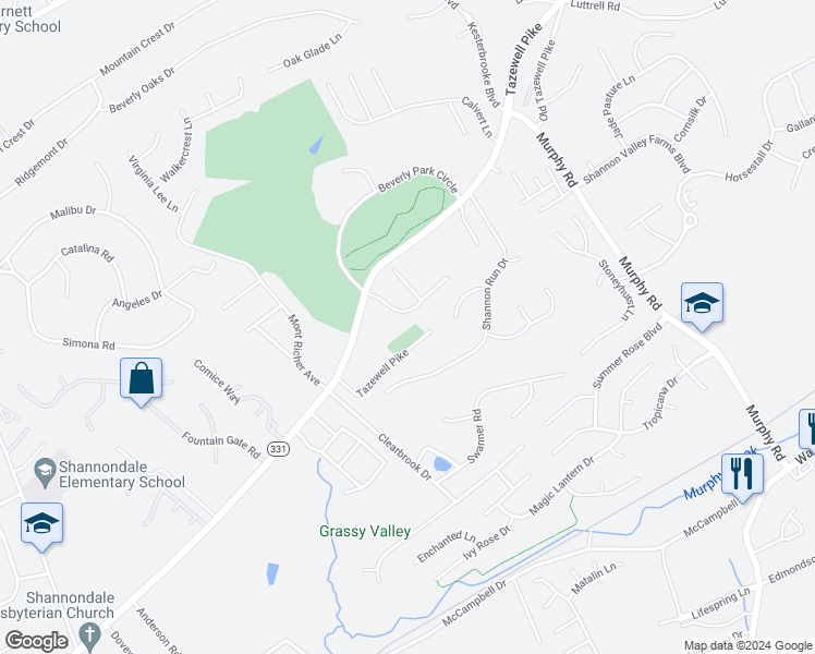 map of restaurants, bars, coffee shops, grocery stores, and more near 5336 Tazewell Pointe Way in Knoxville