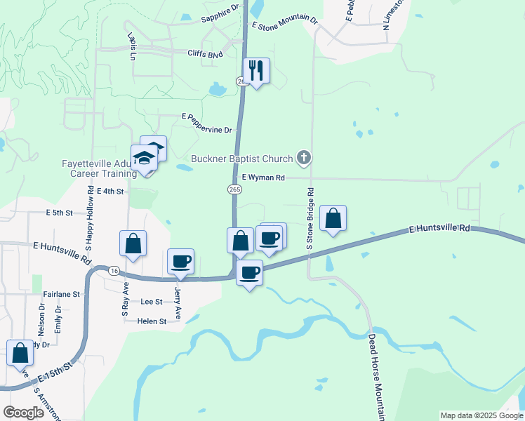 map of restaurants, bars, coffee shops, grocery stores, and more near 2622 East Turtle Creek Drive in Fayetteville