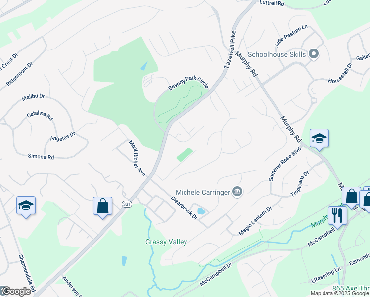 map of restaurants, bars, coffee shops, grocery stores, and more near 5336 Tazewell Pointe Way in Knoxville