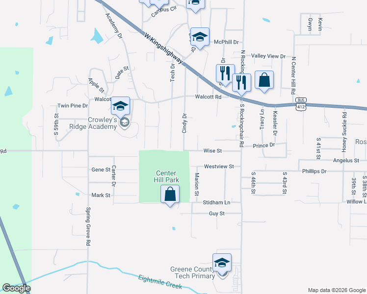 map of restaurants, bars, coffee shops, grocery stores, and more near 508 Wise Street in Paragould